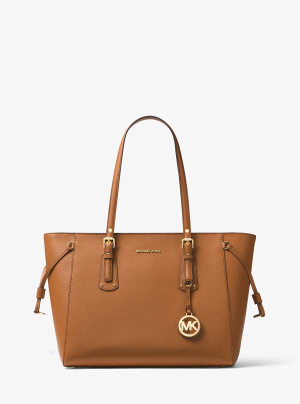 Damske Prenosná Taška Michael Kors Voyager Medium Crossgrain Leather Hnede - Kabelky Michael Kors Levně | BISTM-6437